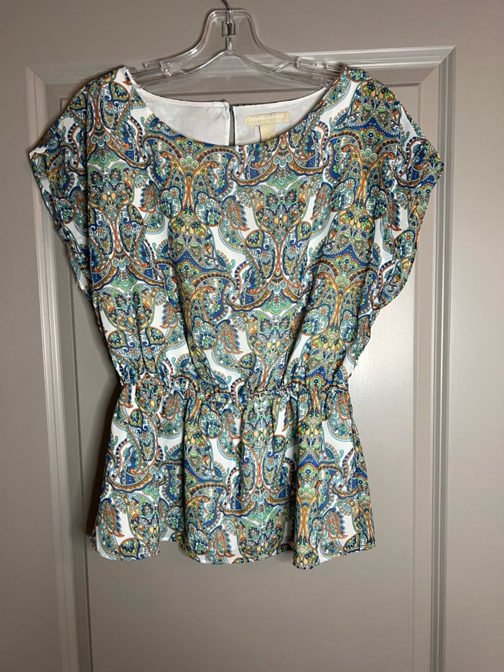 Banana Republic Paisley Peplum Top - Blue, Green Dolman
